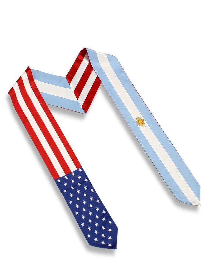 LLBFHH USA And Argentina Flag Graduation Stole, Satin Embroidery Graduation Sash for International Students, 72 Inch Length. - Image 3